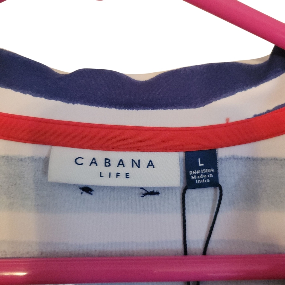 NWT Cabana Life UPF 50+ Collared 1/4 Zip Striped Dress Blue White L - Picture 5 of 9
